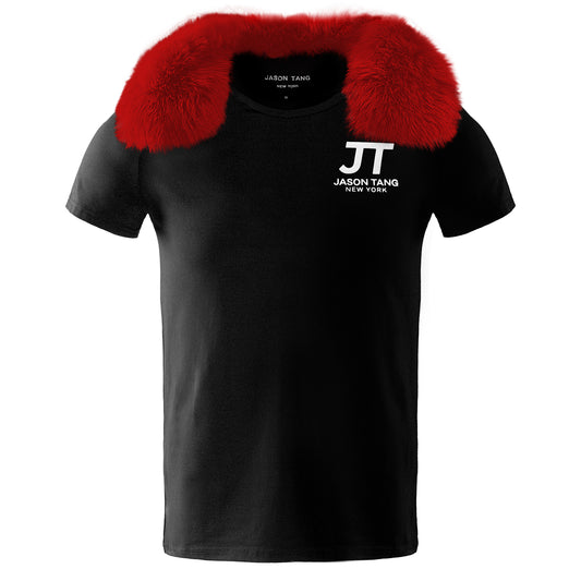 JT 2018 Vintage men’s fur collar T-shirt