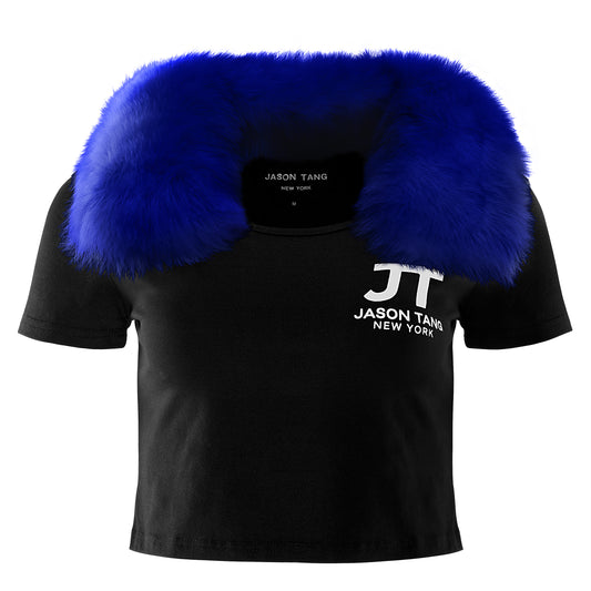 JT 2018 Vintage women’s fur collar crop top